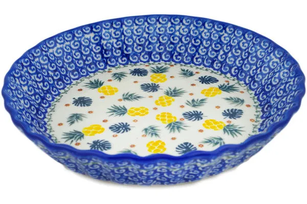 Polish Pottery 10" Fluted Pie Dish Pineapple Parade