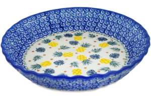 Polish Pottery 10" Fluted Pie Dish Pineapple Parade