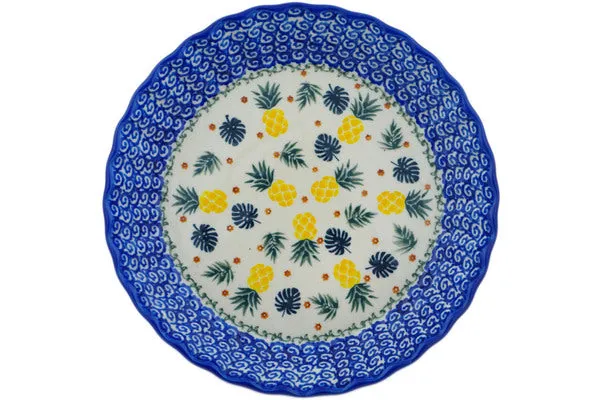 Polish Pottery 10" Fluted Pie Dish Pineapple Parade