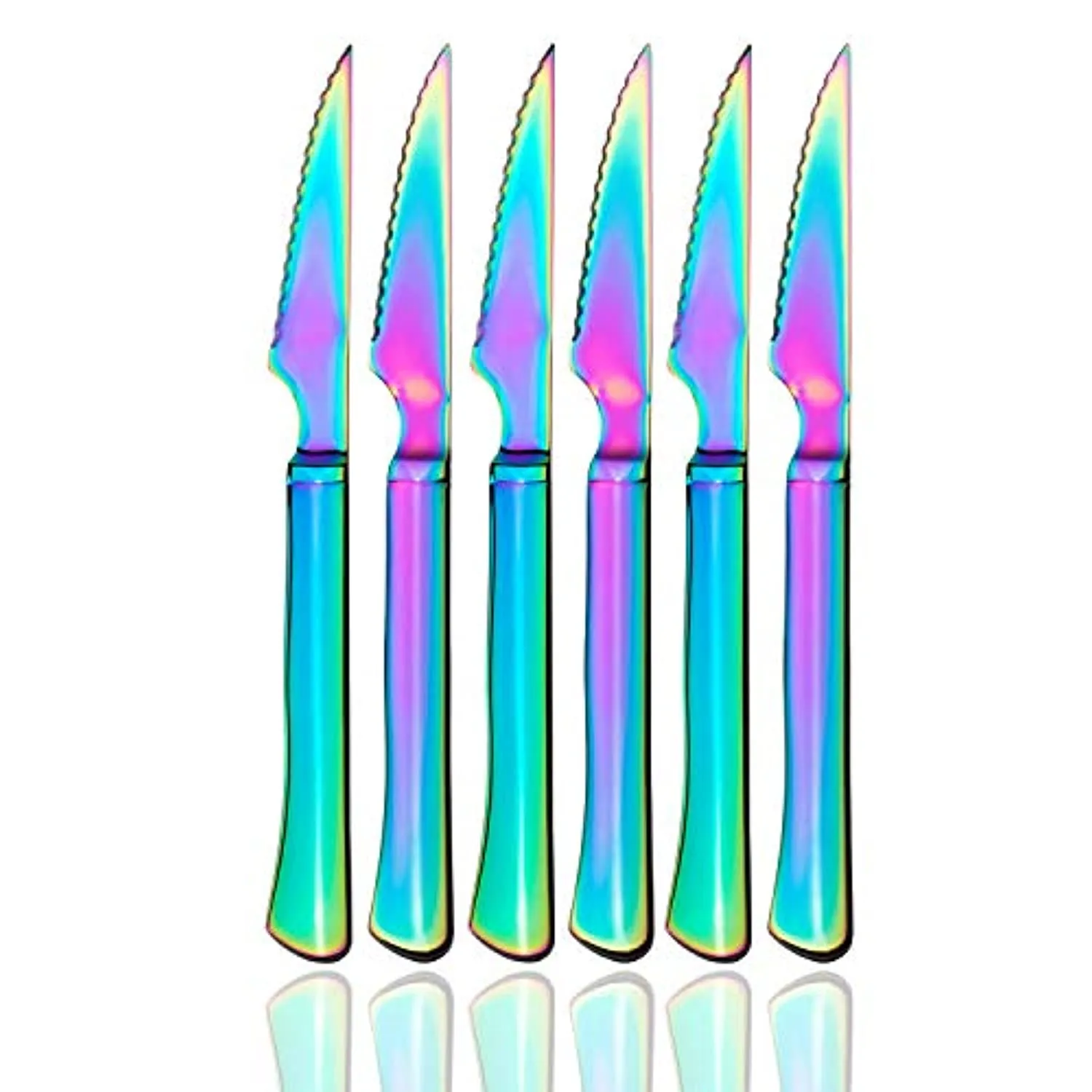 RAINBOW Ultra-Sharp Serrated Solid Handle Steak Knives