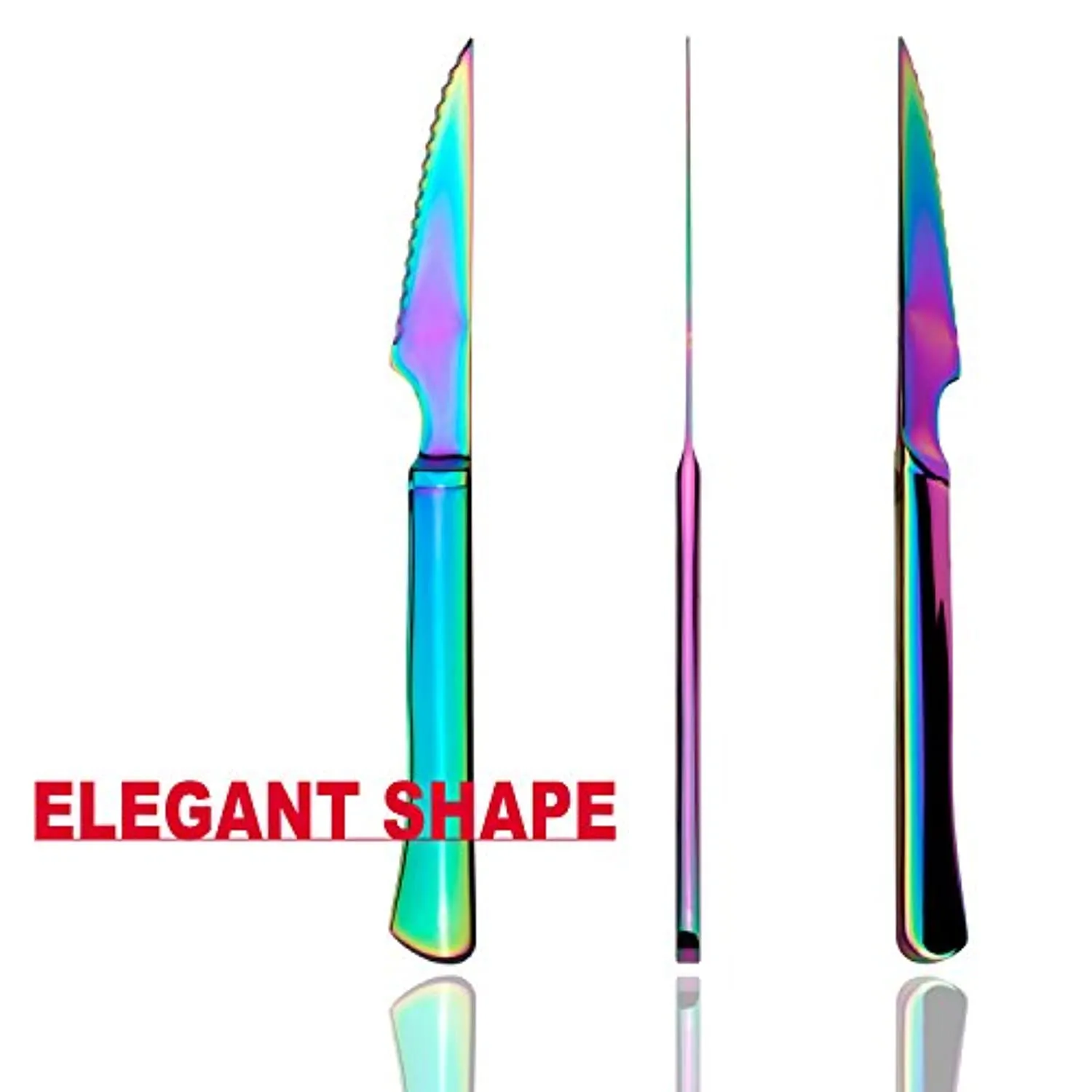 RAINBOW Ultra-Sharp Serrated Solid Handle Steak Knives