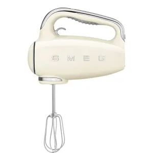 Smeg HMF01CRUK 50's Style Lightweight Electric Hand Mixer, Includes 2 Dough Hooks, 2 Optimus Whisks and 2 Wire Whisks - Cream