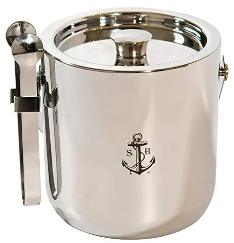 Stock Harbor Ice Bucket Insulated With Sealed Lid and Tongs, Thermal Double Wall, Large 3 Liter Stainless Steel with Modern Tongs Storage for Parties