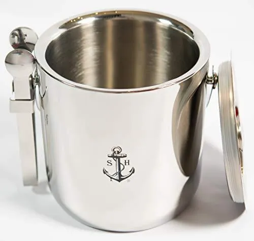 Stock Harbor Ice Bucket Insulated With Sealed Lid and Tongs, Thermal Double Wall, Large 3 Liter Stainless Steel with Modern Tongs Storage for Parties