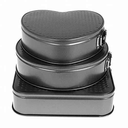 Teflon Coated 3 Pans in Heart, Round, and Square Shaped Cake Moulds  Non-Stick Tins/Pans/Trays with Removable Bottom