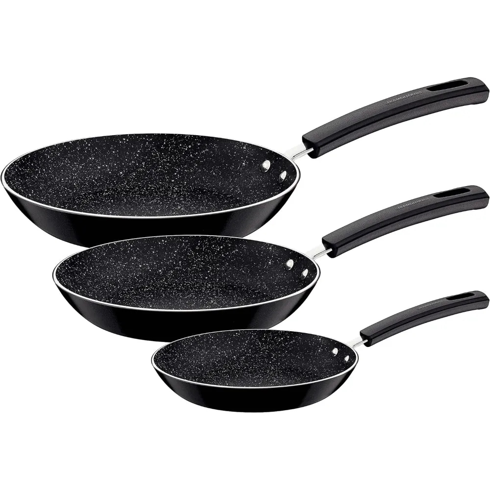 Tramontina Brazil  Chelsea 3 Pieces Black Aluminum Frying Pan Set with Interior and Exterior Starflon Max PFOA Free Nonstick Coating 20cm   24cm   26cm