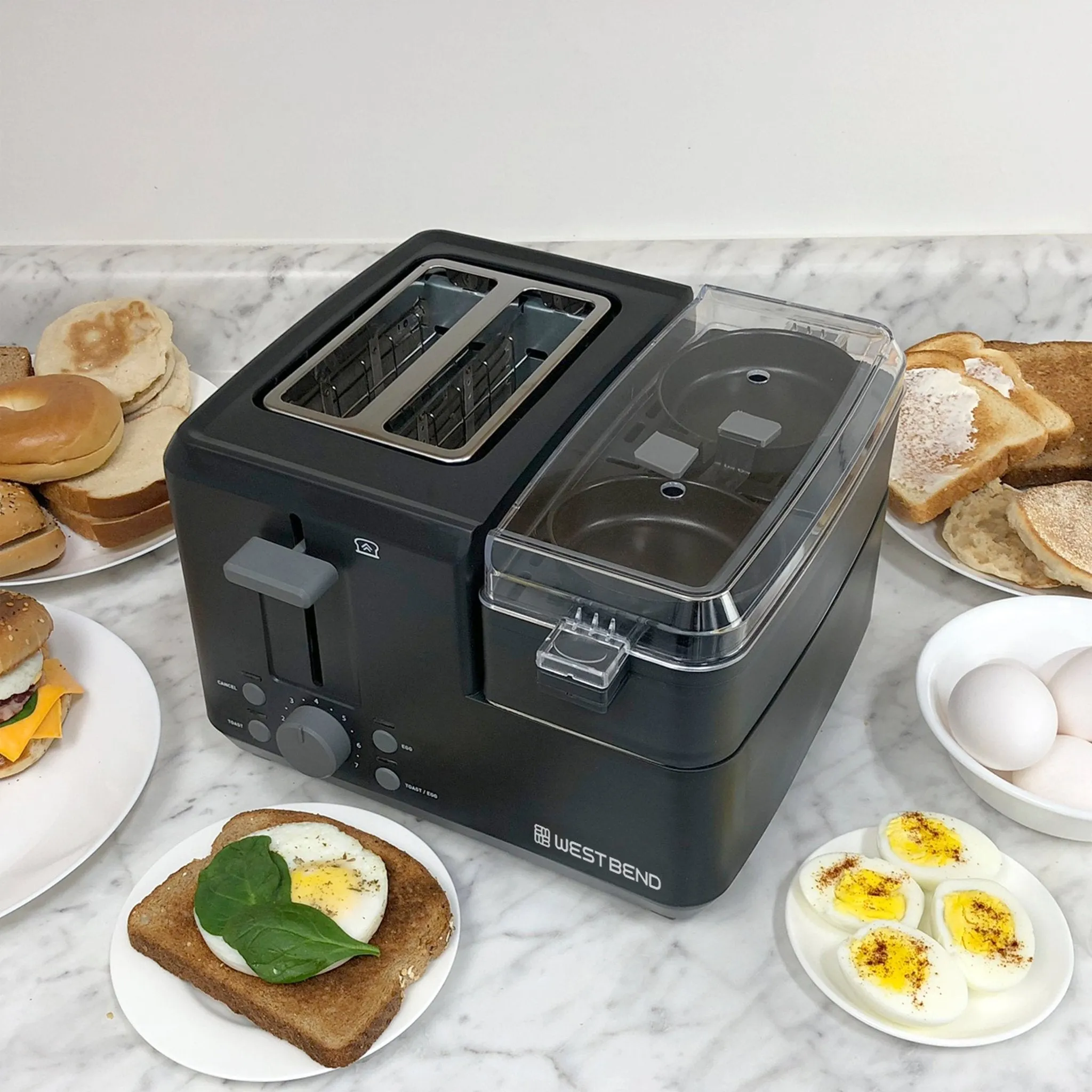 West Bend 2-Slice Toaster with Egg Cooker and Meat Warmer