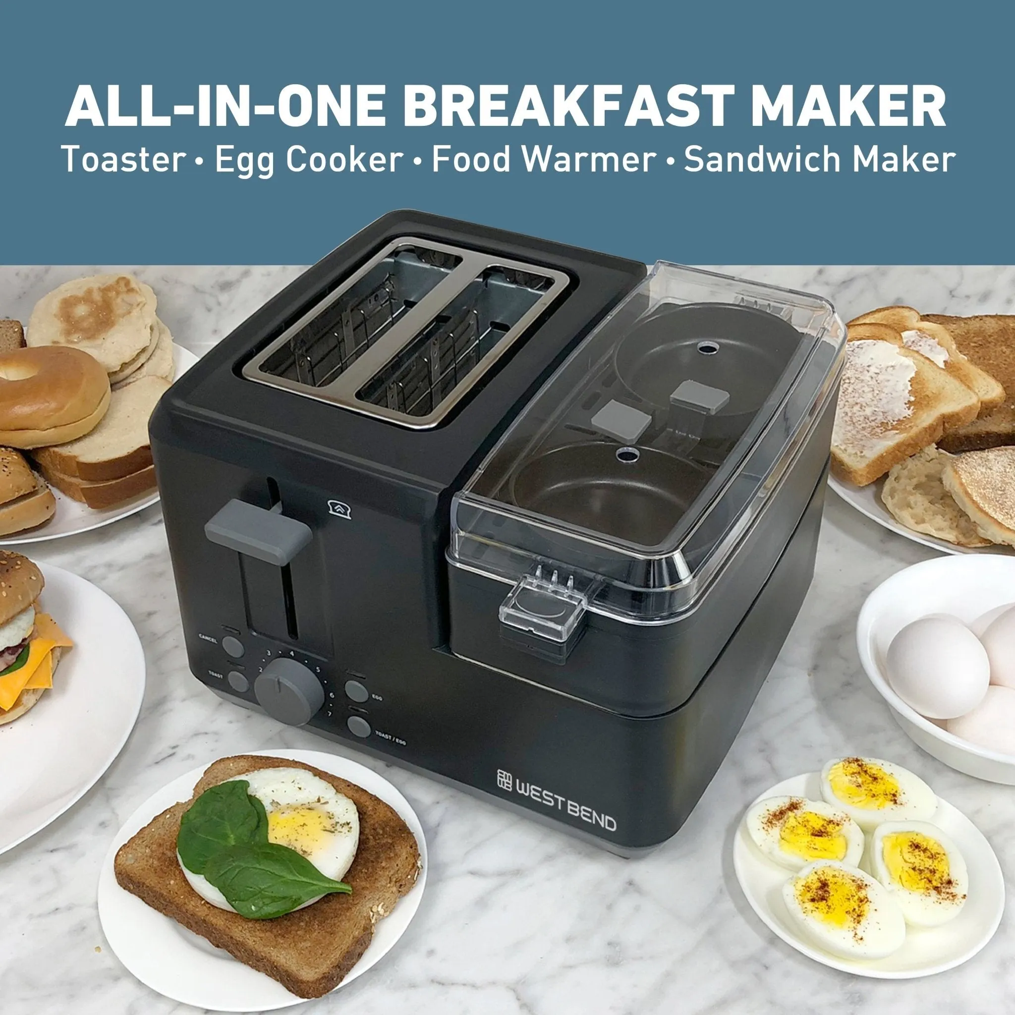 West Bend 2-Slice Toaster with Egg Cooker and Meat Warmer