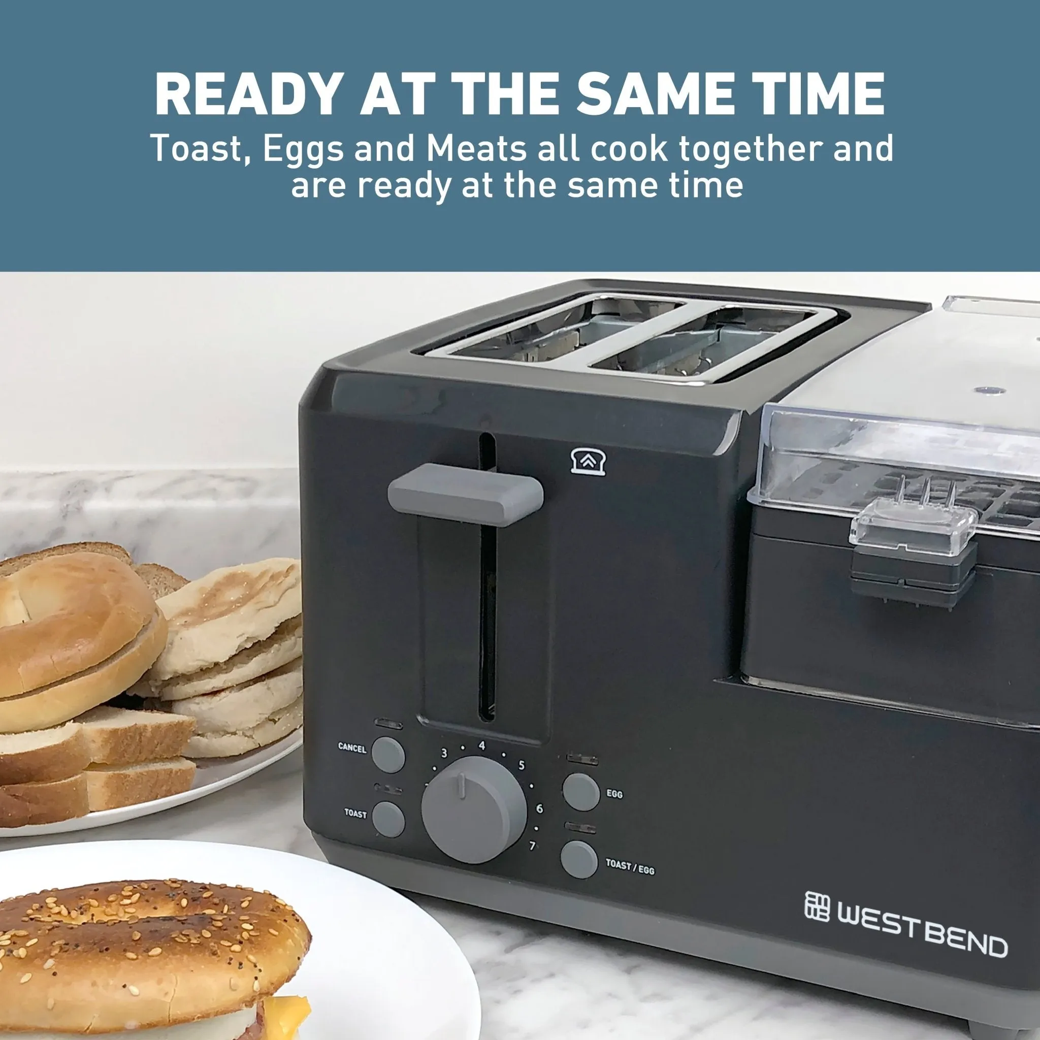 West Bend 2-Slice Toaster with Egg Cooker and Meat Warmer